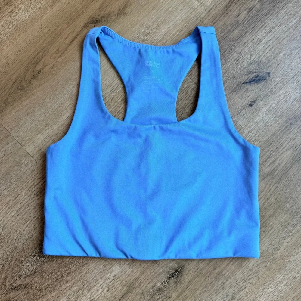 Girlfriend Collective Paloma Bra Sky Blue Racerback Longline Sports Bra Small